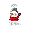 Snowman. Cute winter character in simple cartoon doodle style. Christmas symbol.